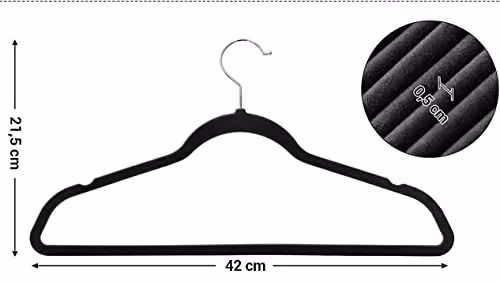 Addis Black Velvet Clothes Hangers, Pack of 50, 45cm Width – 5