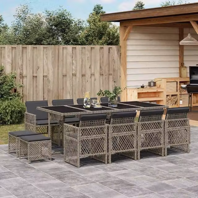 Berkfield Home 13 Piece Grey Poly Rattan Garden Dining Set with Cushions