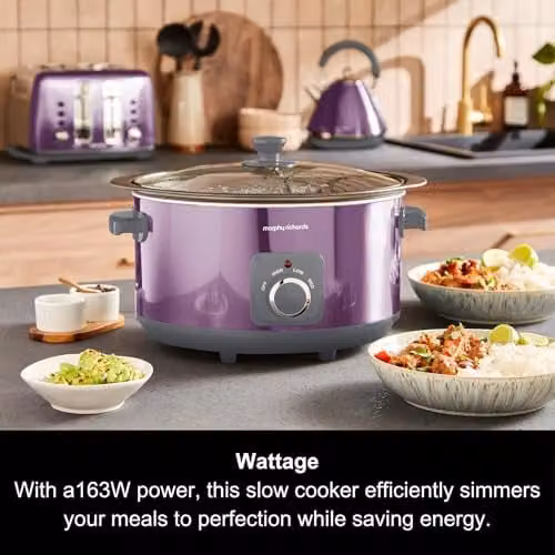Morphy Richards Accents 6.5L Sear and Stew Slow Cooker with Non Stick Aluminium Pot and Glass Lid, Purple – 5