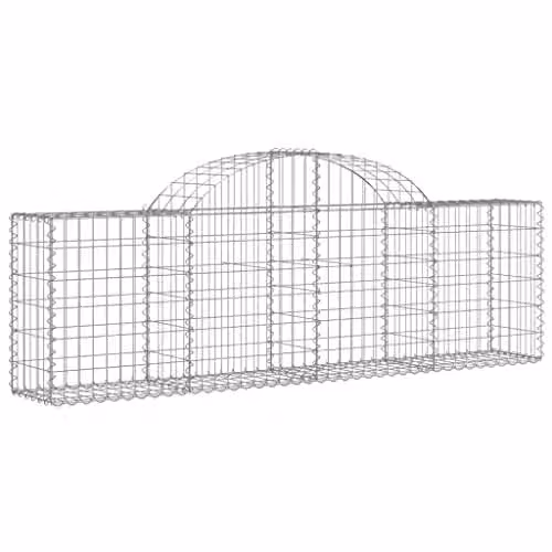 vidaXL Set of 4 Arched Gabion Baskets in Silver Galvanised Steel, W/D/H: 200 x 30 x 60/80 cm