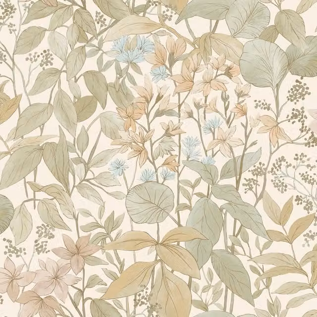 Grandeco Glade Botanical Floral Textured Vinyl Wallpaper in Green