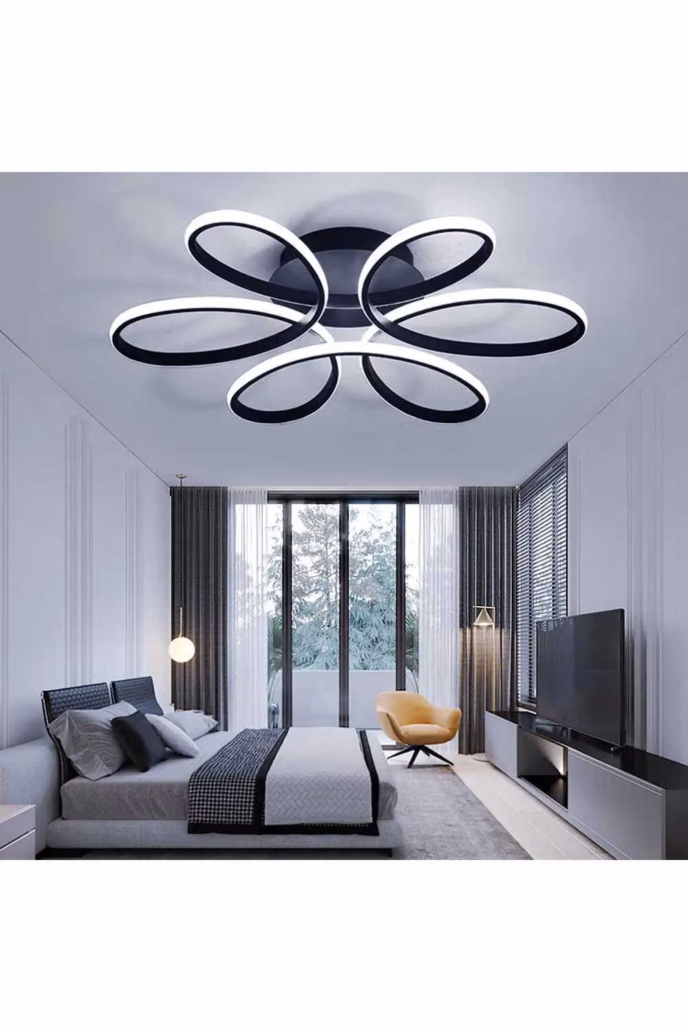 Living and Home 93W Modern Black Acrylic Petal LED Semi Ceiling Light – 3