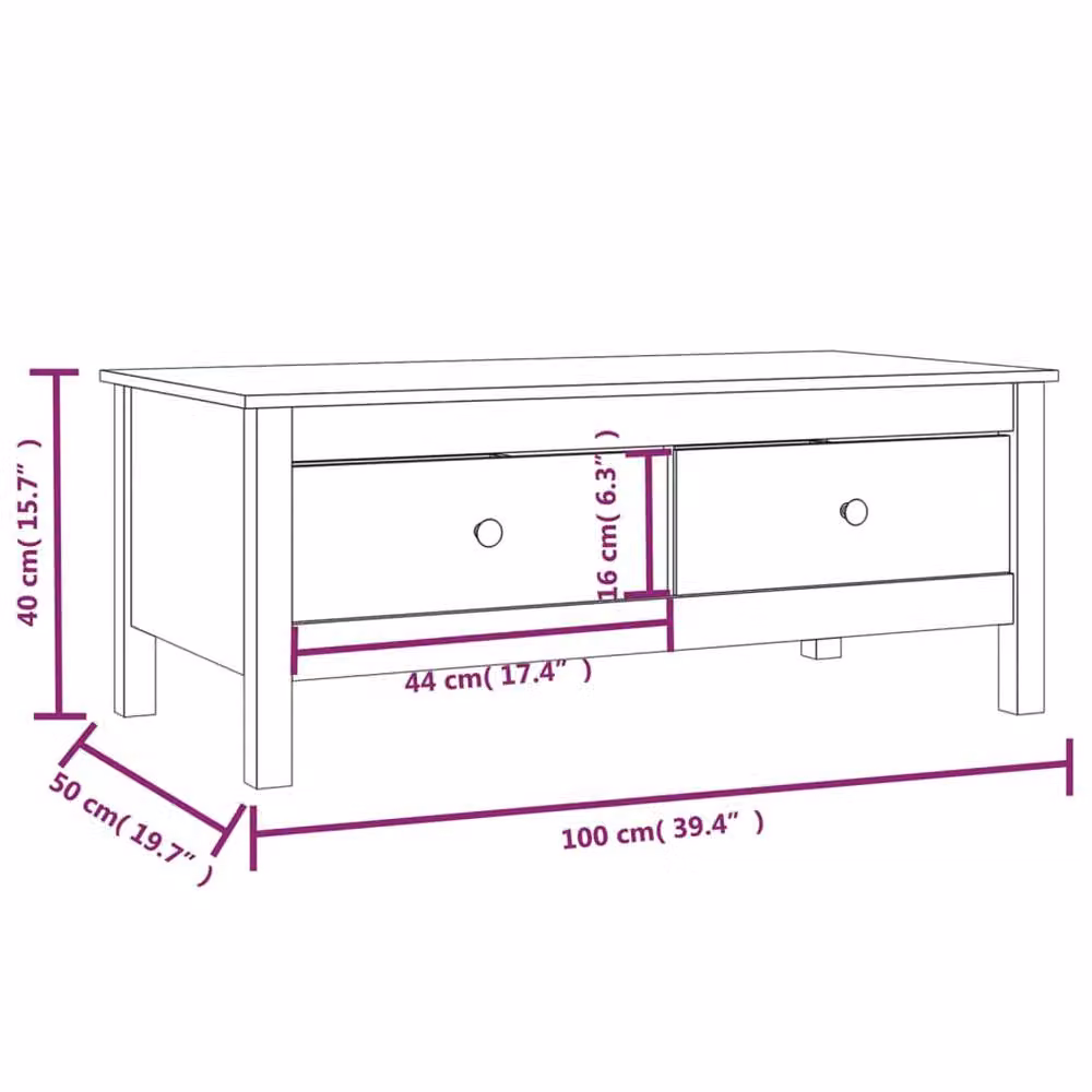 Berkfield Home Rustic Solid Wood Pine Coffee Table, Honey Brown, W: 100 cm, D: 50 cm, H: 40 cm – 4