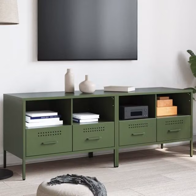Berkfield Home Industrial Metal TV Cabinets, 2 Piece Set, Olive Green, W: 68 cm, D: 39 cm, H: 50.5 cm