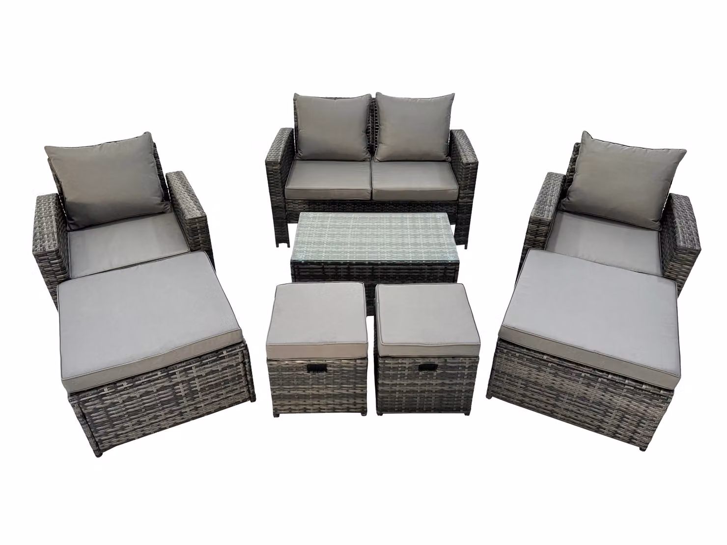 Fimous 8 Seater Wicker PE Rattan Outdoor Furniture Set with 4 Stools in Dark Grey – 2