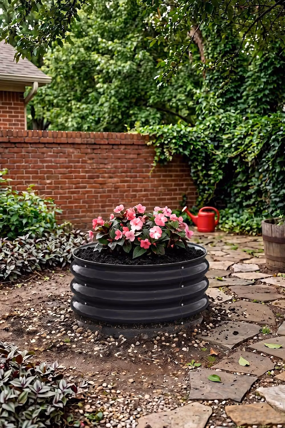Living and Home Round Metal Raised Garden Bed in Black, W/D/H: 60 x 60 x 30 cm – 2