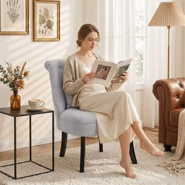 EONLION Grey Fabric Single Sofa Dining Chair – 1