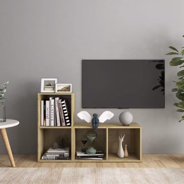 Berkfield Home Set of 2 Sonoma Oak TV Cabinets in Brown, W/D/H: 72 x 35 x 36.5 cm