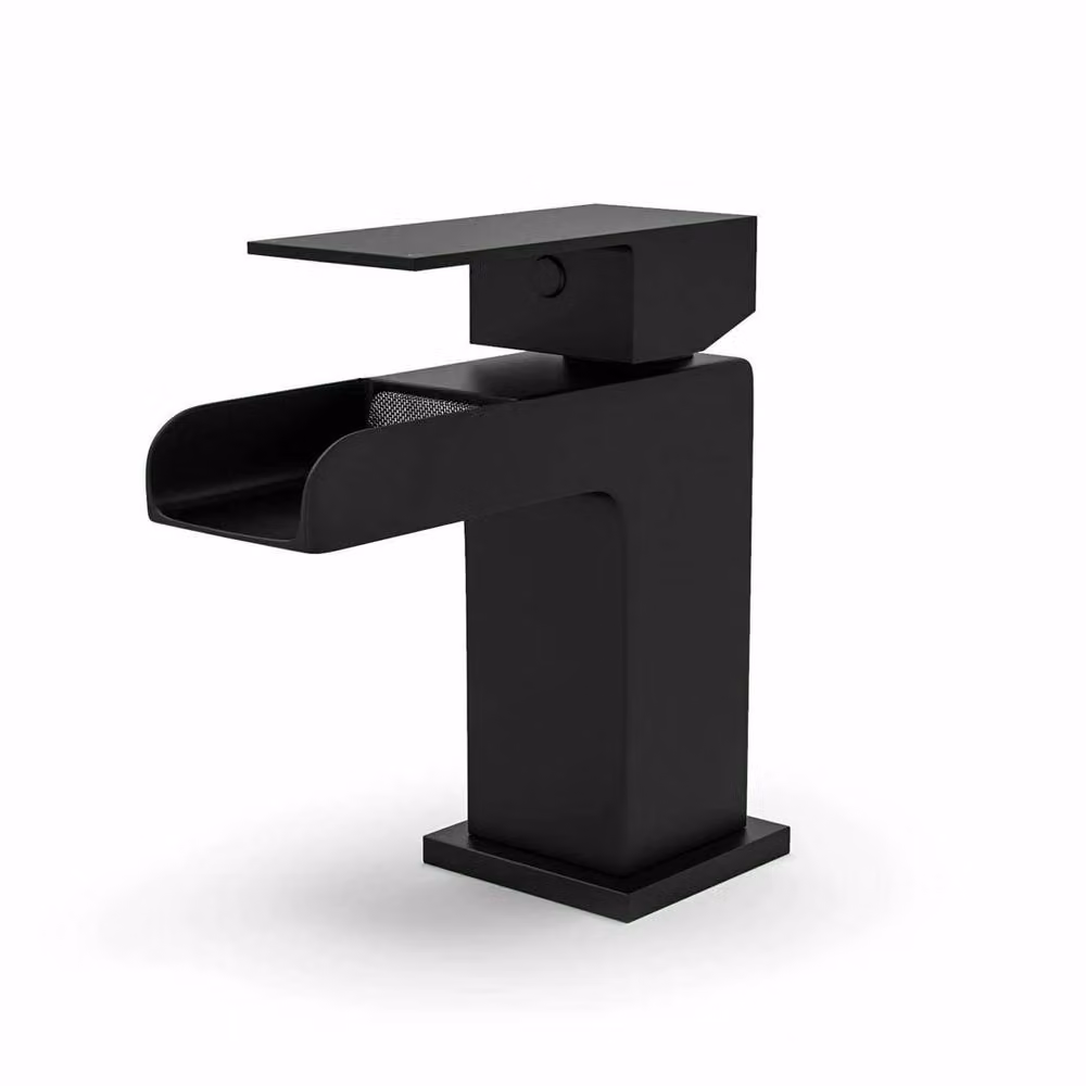 Nordara Matt Black Square Waterfall Basin Mixer Tap with Pop-up Waste – 2