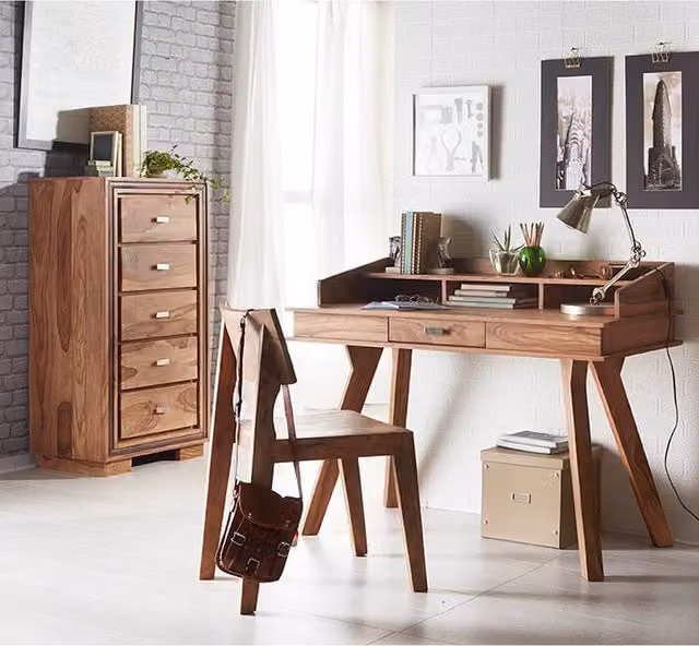 Worcester Modern Sheesham Wood Writing Desk in Brown