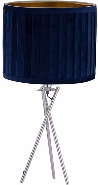 First Choice Lighting Sundance Chrome Tripod Table Lamp with Blue Fabric Shade – 1