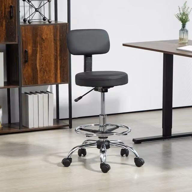 HOMCOM Black Faux Leather Adjustable Modern Stool