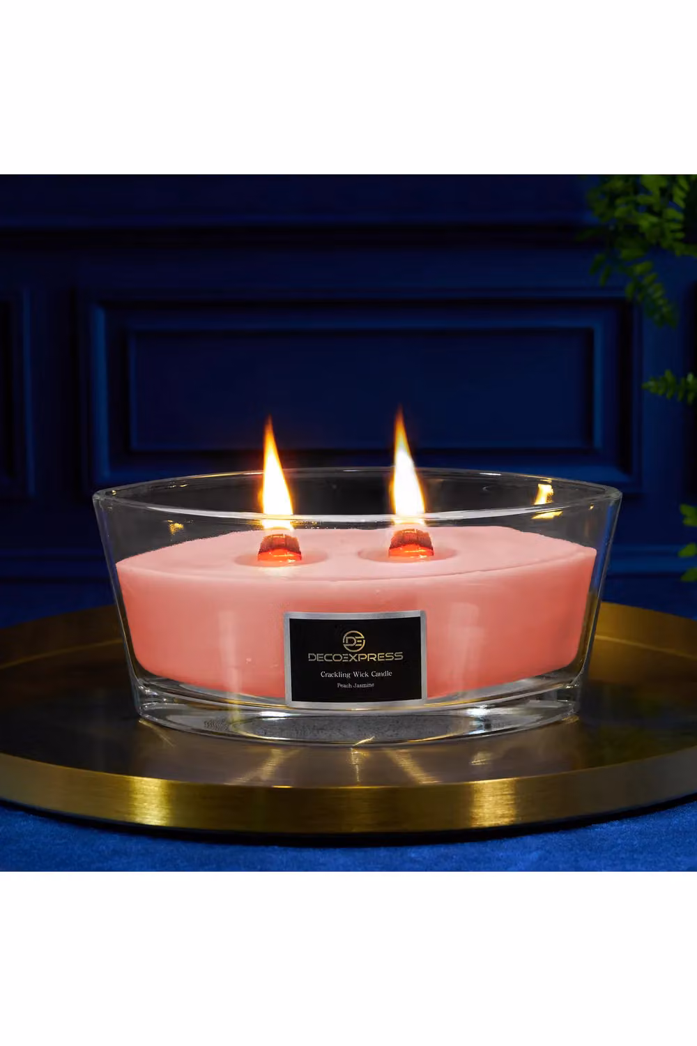 Deco Express Peach Jasmine Scented Woodwick Candle in Orange and Pink – 10