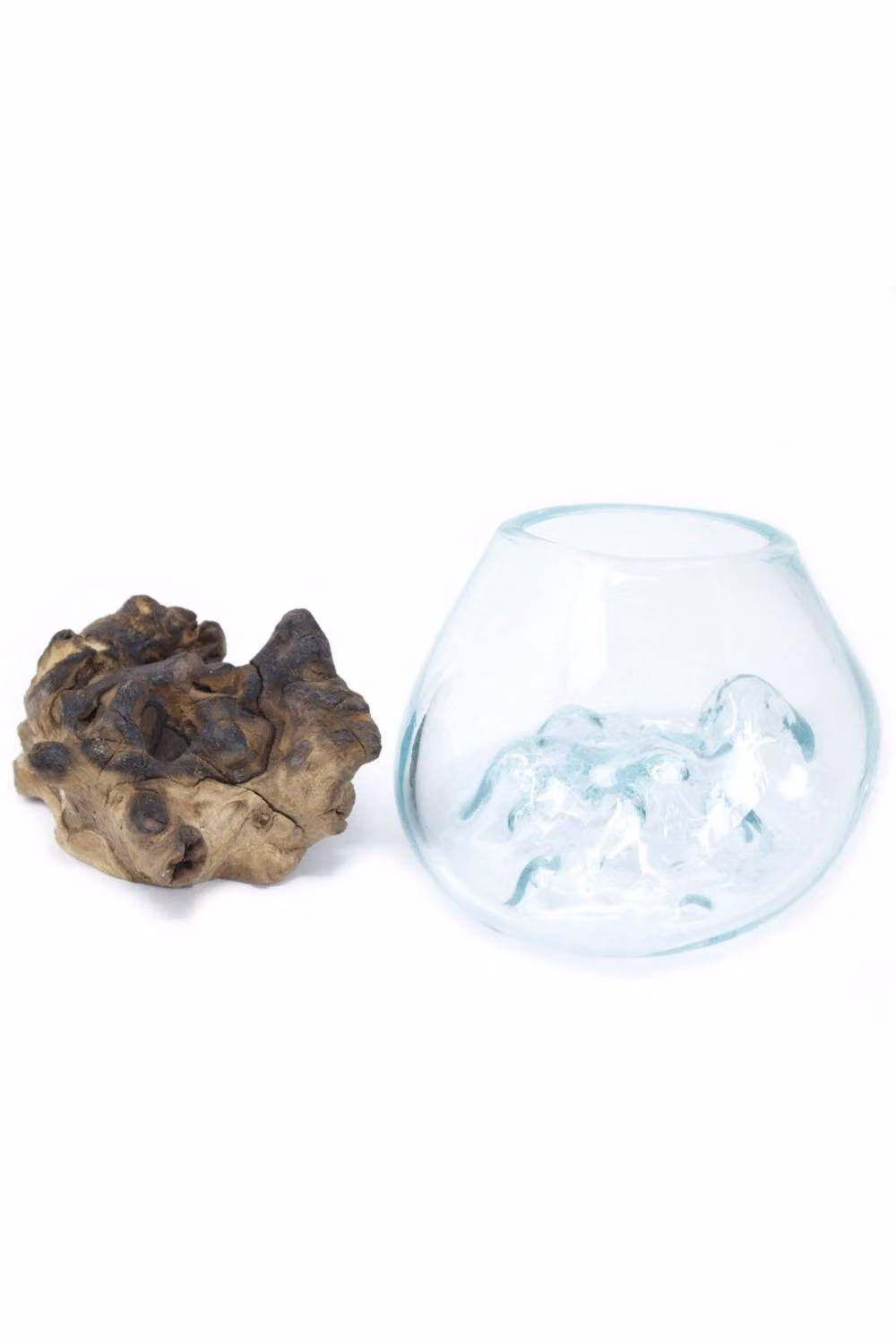 KDMD Handmade Molten Glass on Wood Bowl in Transparent Clear – 2