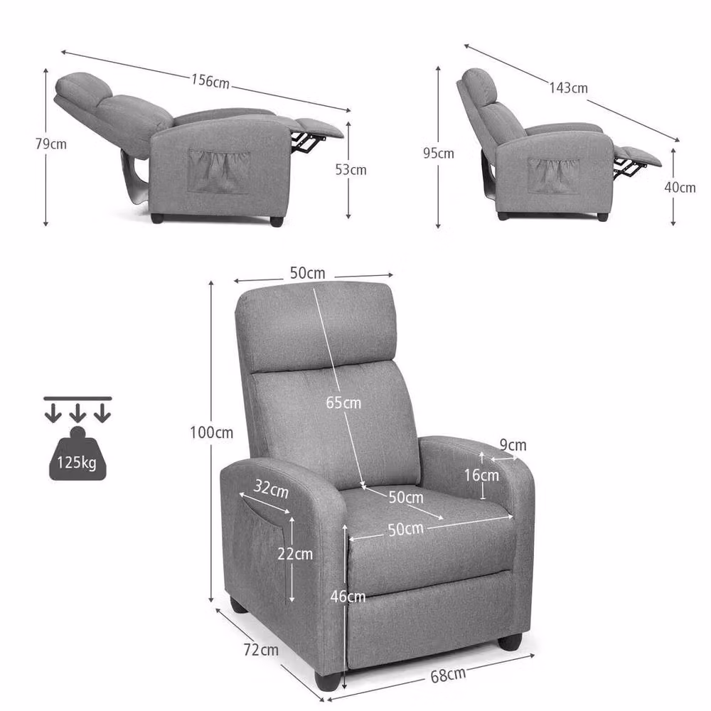 KORVIXA Modern Upholstered Relax Recliner Armchair in Grey, W/D/H: 100 x 100 x 100 cm – 2