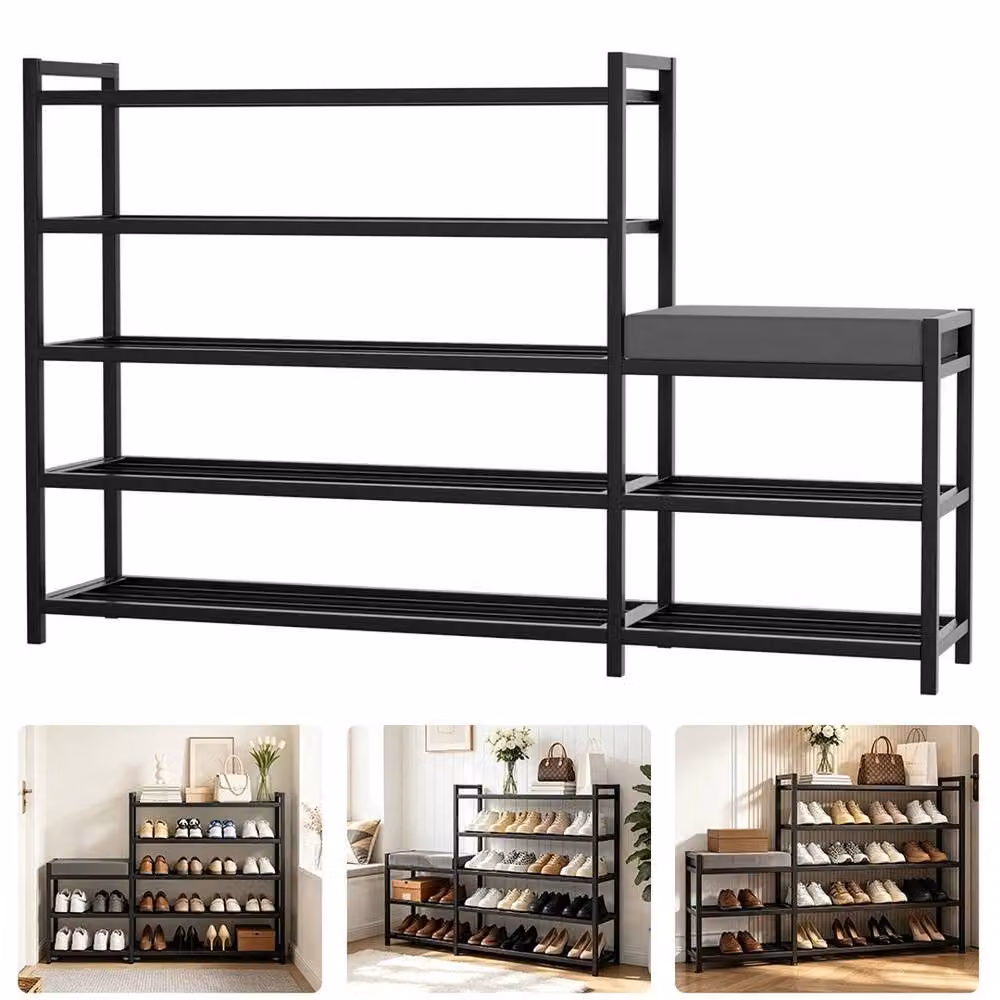 EONLION Black Modern Shoe Storage Rack and Bench Organiser – 4