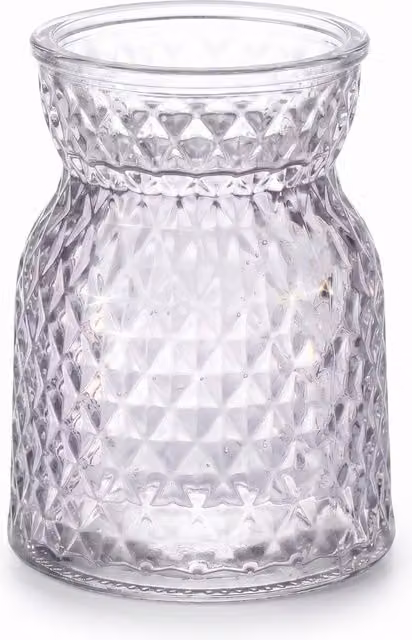 Kingsbury Gifts Small Waisted Posy Glass Vase in Clear Transparent Round Geometric Design