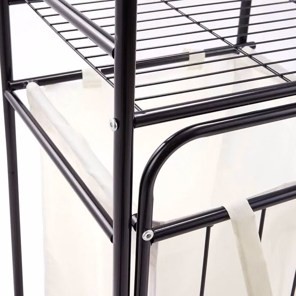 Kelvenix Black Metal Laundry Dirty Clothes Storage Basket Shelf Rack Organizer – 3