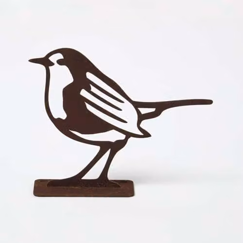 HOMESCAPES Brown Steel Robin Bird Garden Fence Topper