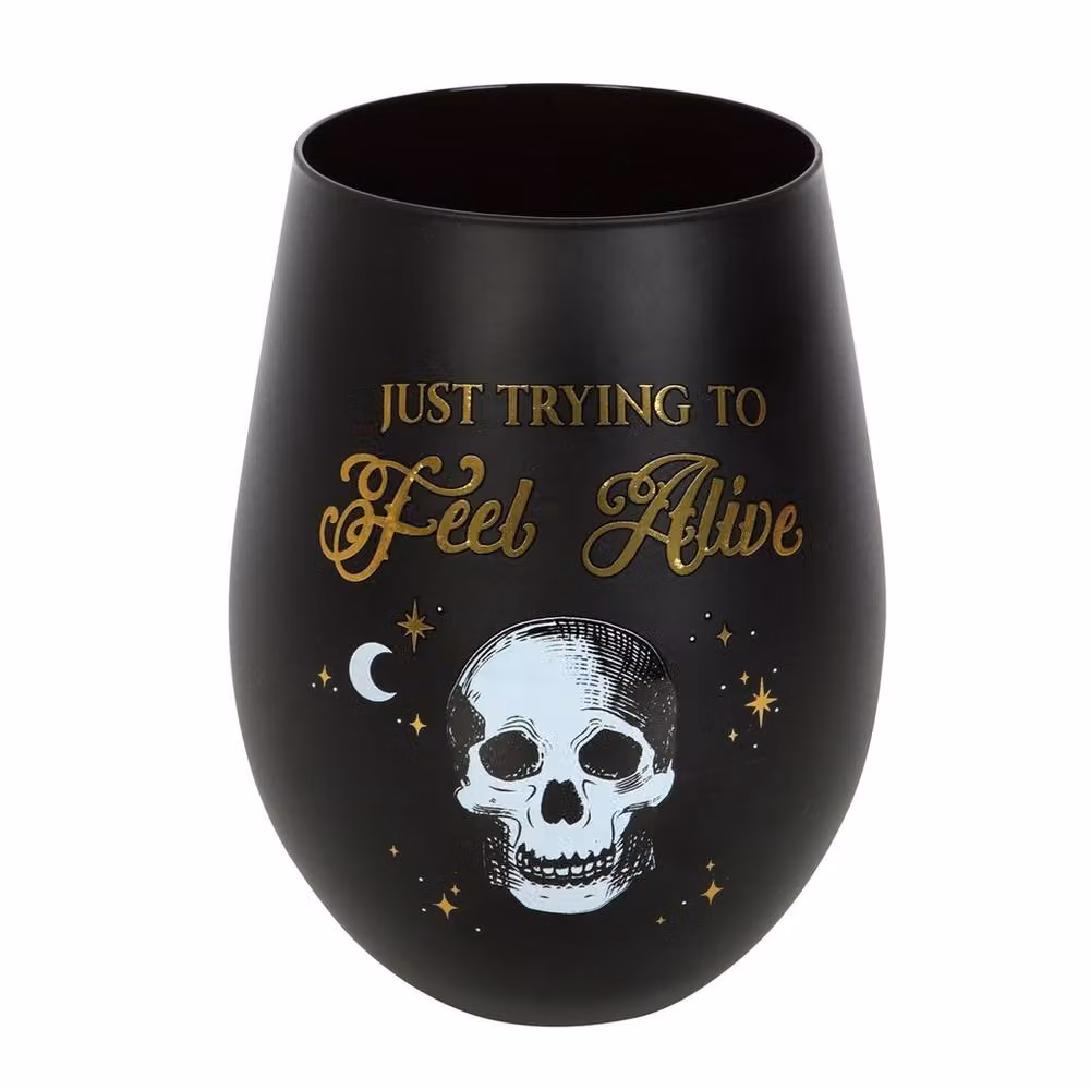 Uniqueful Trying to Feel Alive Stemless Wine Glass in Black and Gold, 550ml – 3