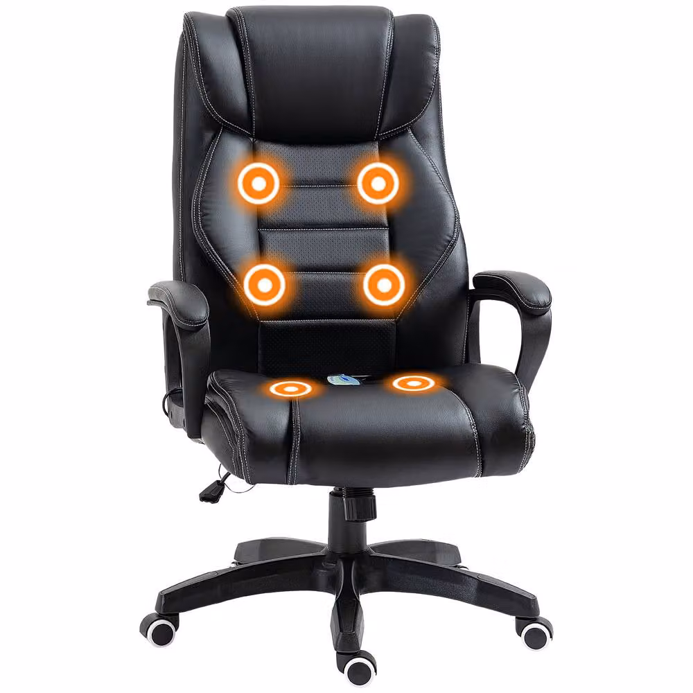 STILVORA Modern Black Synthetic Leather Office Chair with Headrest, Armrests and Swivel Function – 4