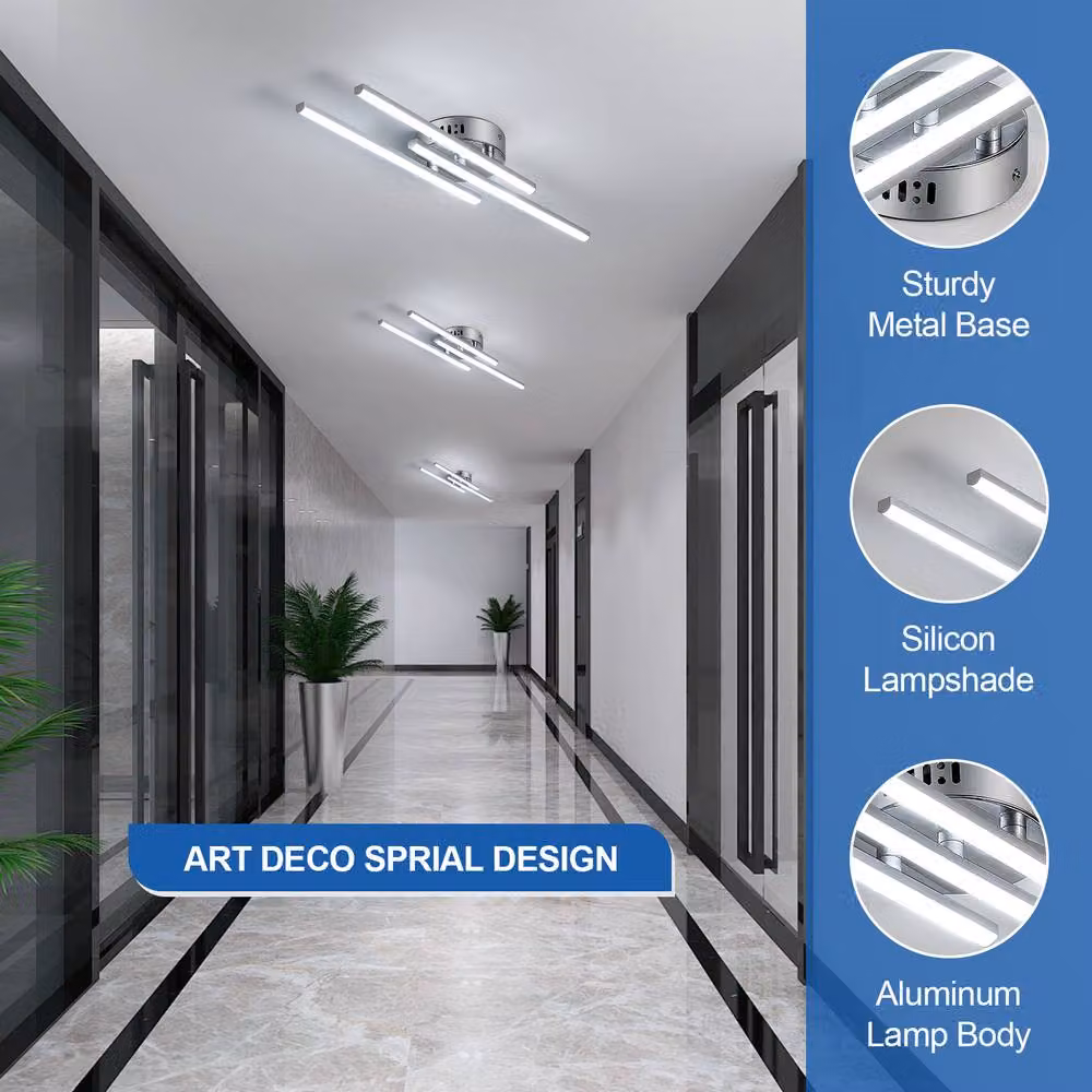 Pheashine Silver Triple Strip LED Ceiling Light, 18W, 6000K Cool White, Slim Minimalist Design – 2