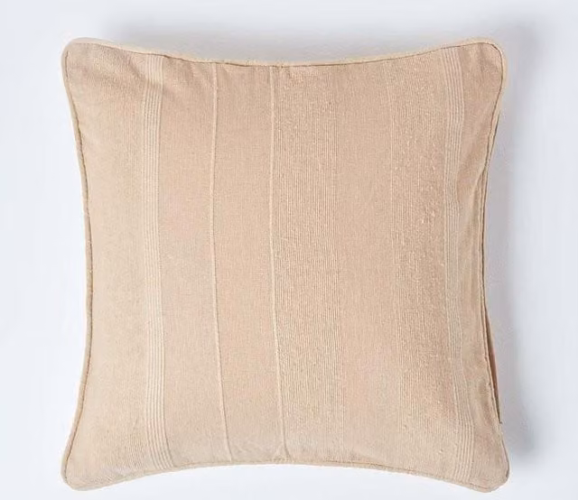 Homescapes Rajput Ribbed Cotton Cushion Cover, Beige, W/D/H: 60 x 60 x 0 cm – 1