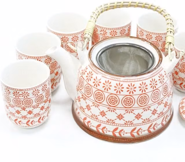 KDMD Ceramic Herbal Teapot Set with Infuser, Orange