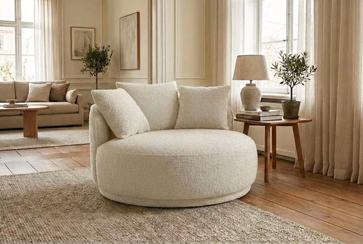 Araco Atelier Otis Armchair in Beige and White Bouclé
