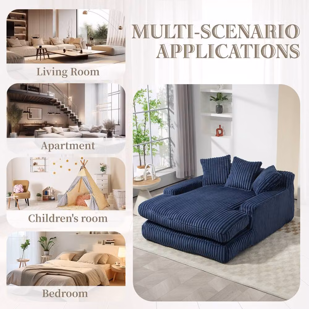 Direct Wicker Oversized L-Shape Upholstered Chaise Lounge Sofa with Scatter Cushions in Blue – 5