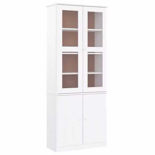 vidaXL ALTA Glass Display Cabinet in White Lacquered Solid Pine, W/D/H: 77 x 35 x 186.5 cm