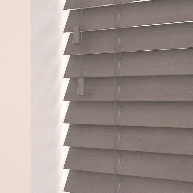 New Edge Blinds Grey Wooden Venetian Blinds with Cord, W: 60 cm, H: 120 cm