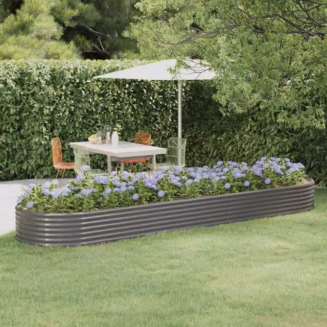 Berkfield Home Garden Grey Powder-coated Steel Raised Bed, W: 396 cm, D: 100 cm, H: 36 cm
