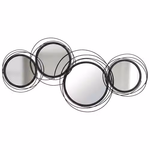 HOMCOM Modern Geometric Round Metal and Glass Wall Mirror, Black, Diameter: 56 cm