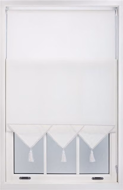 Furnished Triangle Peak Semi-Transparent Window Roller Blind in White, W: 160 cm, H: 165 cm