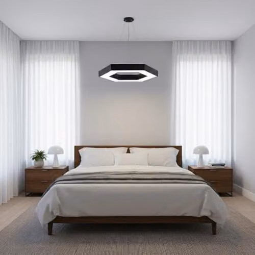 ENER-J Modern Hexagon LED Pendant Light, Black, 25W, 6500K Daylight, W/D/H: 60 x 60 x 10 cm – 6