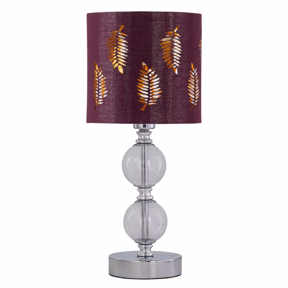 First Choice Lighting Set of 2 Chrome Two Ball Table Lamps with Red Fabric Fern Shades – 2