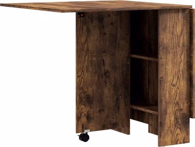 HOMCOM Folding Dining Table with Drop Leaf and 2-Tier Shelves, Rustic Brown, W: 80-140 cm, D: 60 cm, H: 75 cm