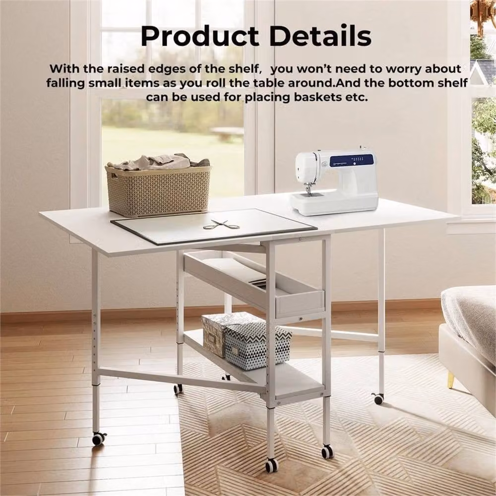 Nordara Height Adjustable Folding Sewing Craft Desk with Castors in White – 2