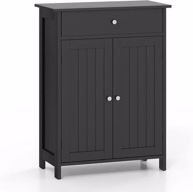 Kelvenix Modern Black Metal Storage Cabinet with Hinged Doors and Internal Shelves