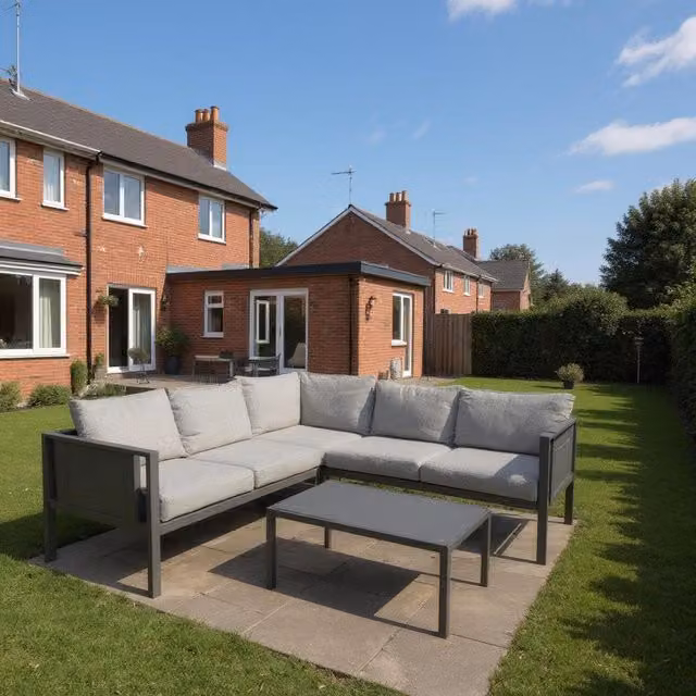 Shatchi 5 Seater Grey L-Shape Corner Garden Furniture Set with Upholstered Polyester Cushions and Powder Coated Steel Frame