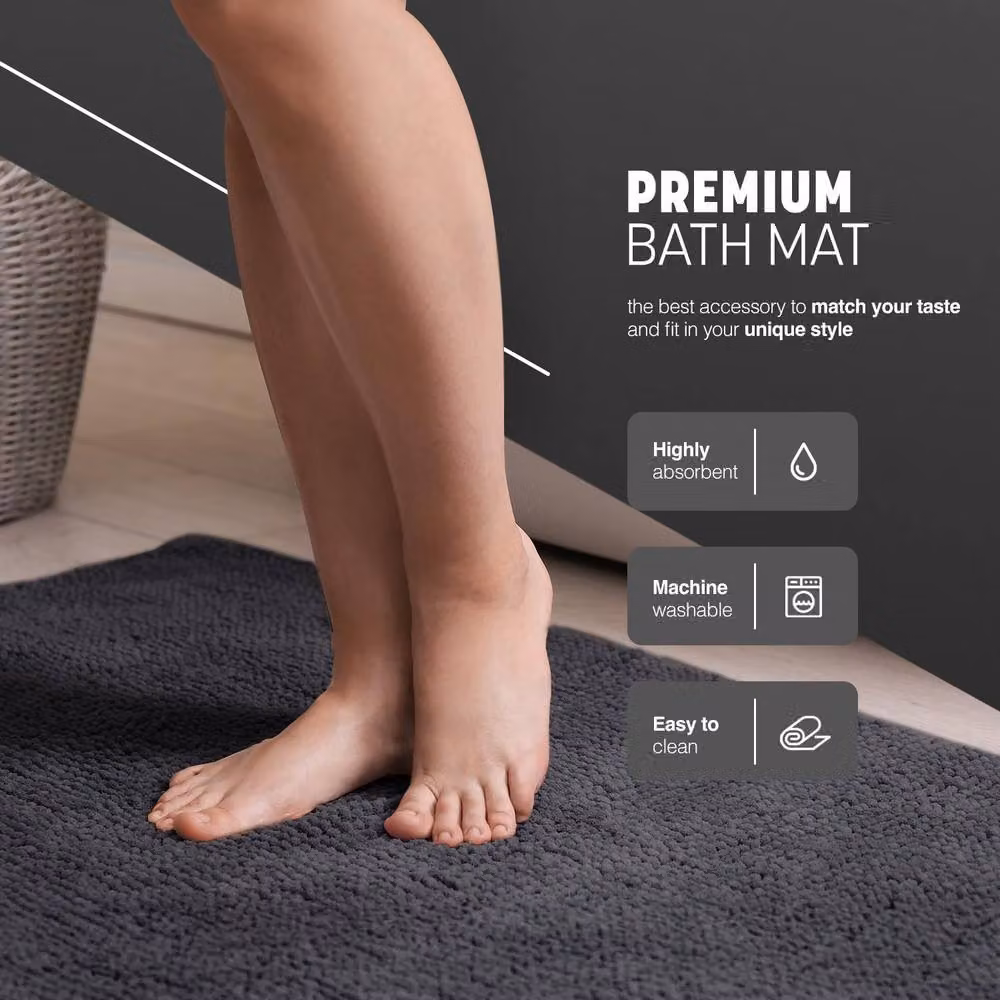 Keplin Non-Slip Microfibre Chenille Bath and Toilet Mat, Grey, W: 50 cm, D: 80 cm – 4