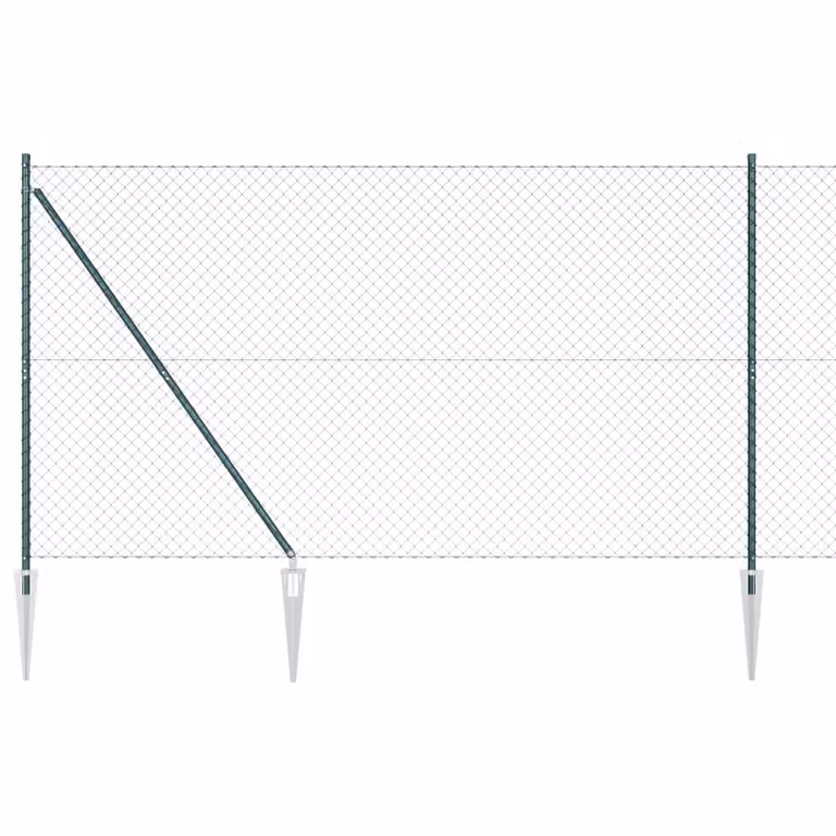 Berkfield Home Green Galvanised Steel Chain Link Fence with 7 Spike Posts, H: 160 cm, W: 10 m