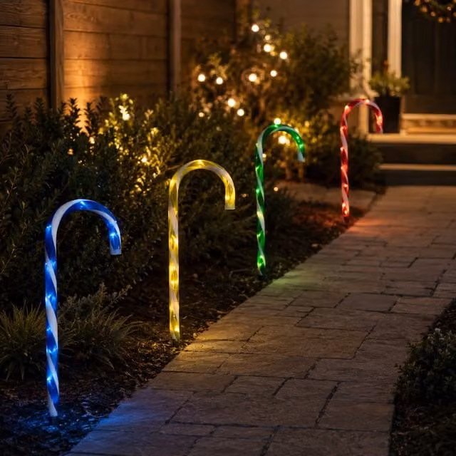 Samuel Alexander Set of 4 Battery Operated Multi-Colour Light Up Candy Cane Christmas Path Lights – 1