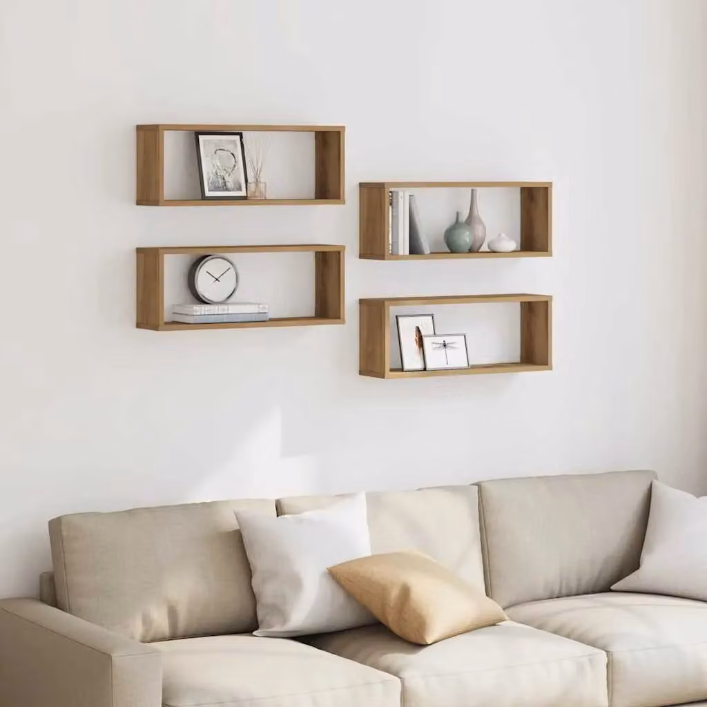 Berkfield Home Artisan Oak Wall Cube Shelves, 4 Piece Brown Engineered Wood Set, W/D/H: 60 x 15 x 23 cm – 2
