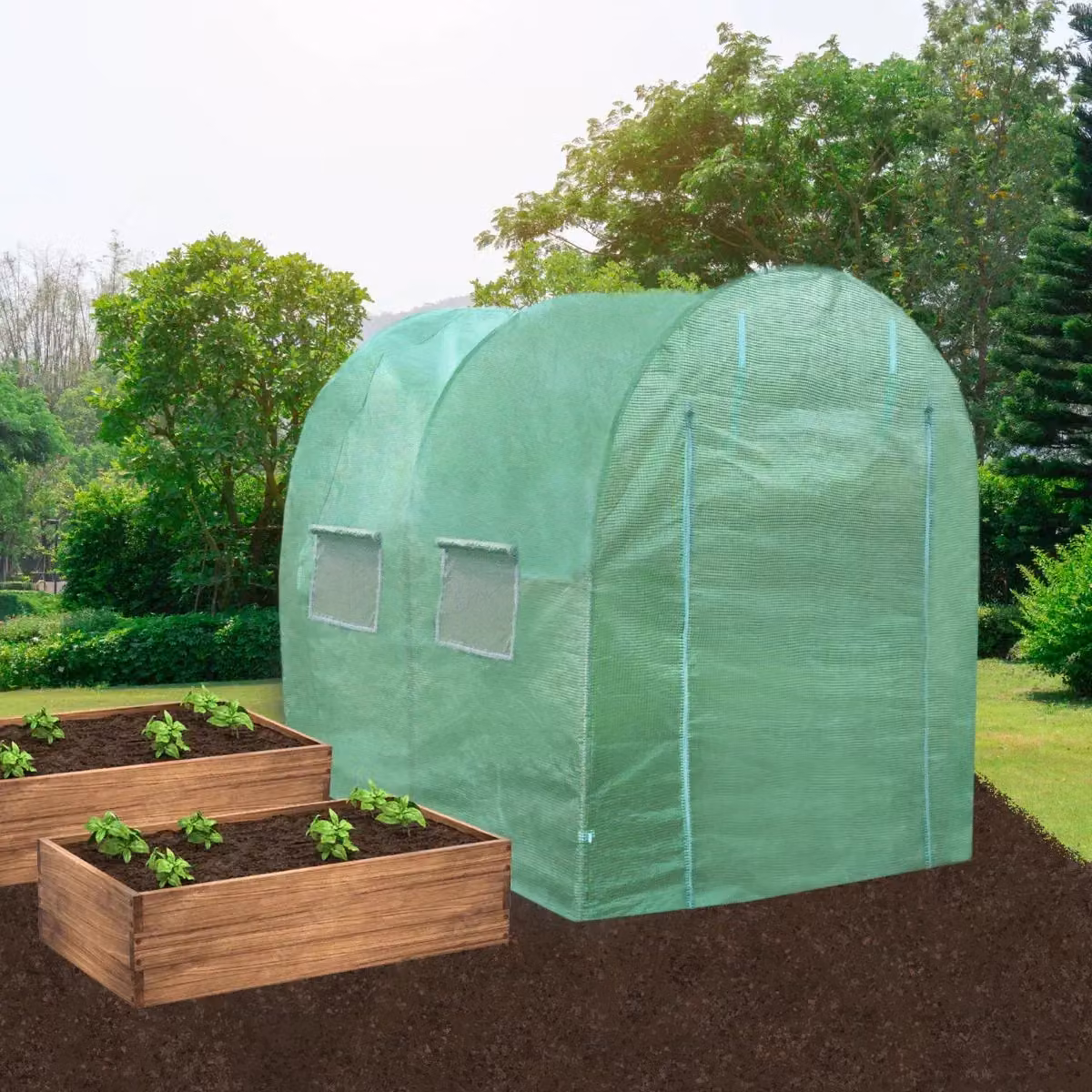 Monstershop Green Polytunnel with Shelving and Window, W/D/H: 4 x 2 x 2 m – 2
