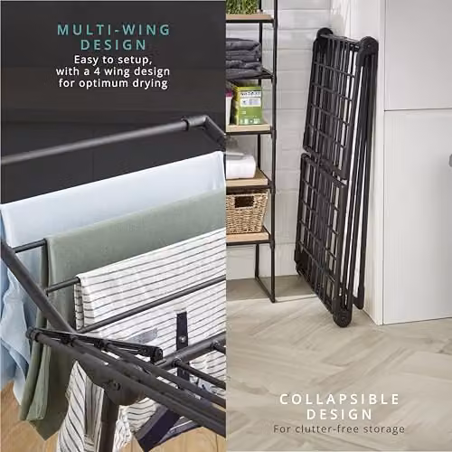 Swan Stealth Multi-Wing Indoor and Outdoor Clothes Airer in Black with 19m Drying Space – 4