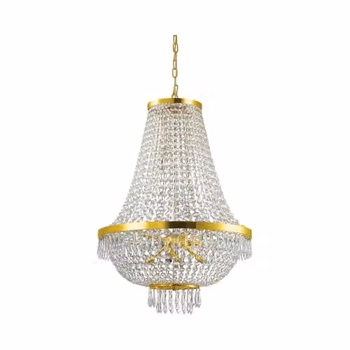 Netlighting Caesar 12 Light Pendant Light in Gold/Brass with Crystal Details and G9 Bulbs