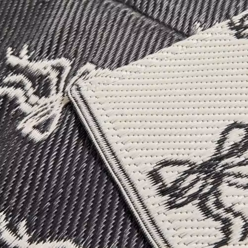 OHS Bow Print Outdoor Garden Rug, Reversible and Non-Slip, W/D/H: 160 x 230 cm, Black, White and Beige – 3