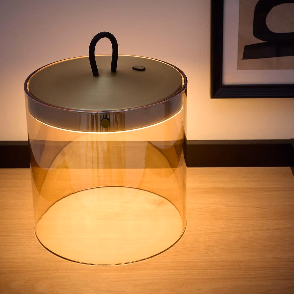 K LIVING Quito Rechargeable LED Tabletop Lamp with Champagne Tinted Glass and Antique Brass Finish – 2